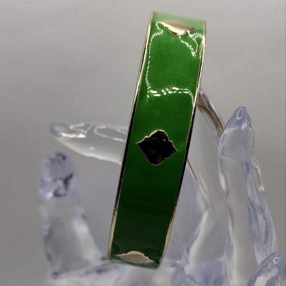 Fornash Gold Tone Green Enamel Hinged Bracelet 6.5 inch - Picture 2 of 9